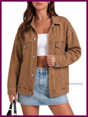 Oversized Button Down Denim Jacket Chest Pockets Drop Shoulder